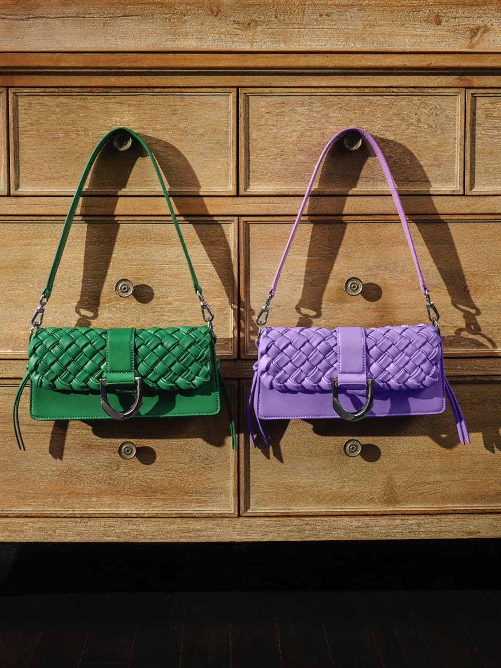 Women's green and purple braided shoulder bag - CHARLES & KEITH
