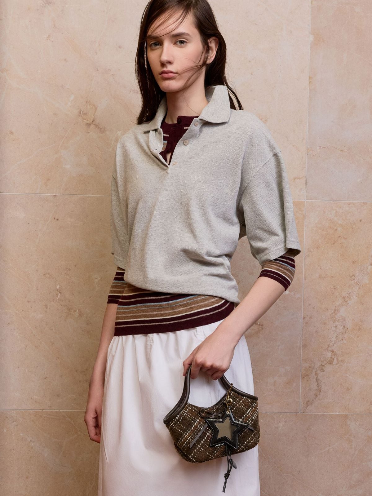Multi Hazel Checkered Bow Tubular Top Handle Bag  - CHARLES & KEITH