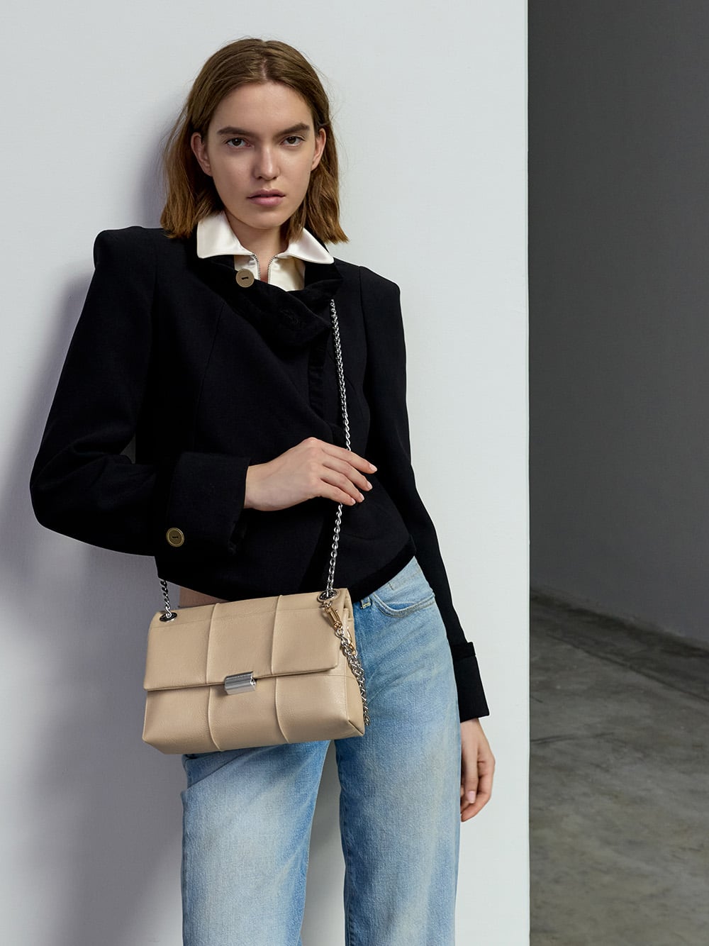 Delfina quilted chain-strap shoulder bag in sand beige - CHARLES & KEITH
