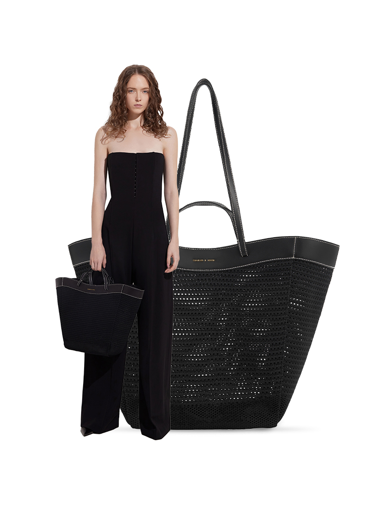 SAINT LAURENT YSL Caged Raffia Tote Bag for Women