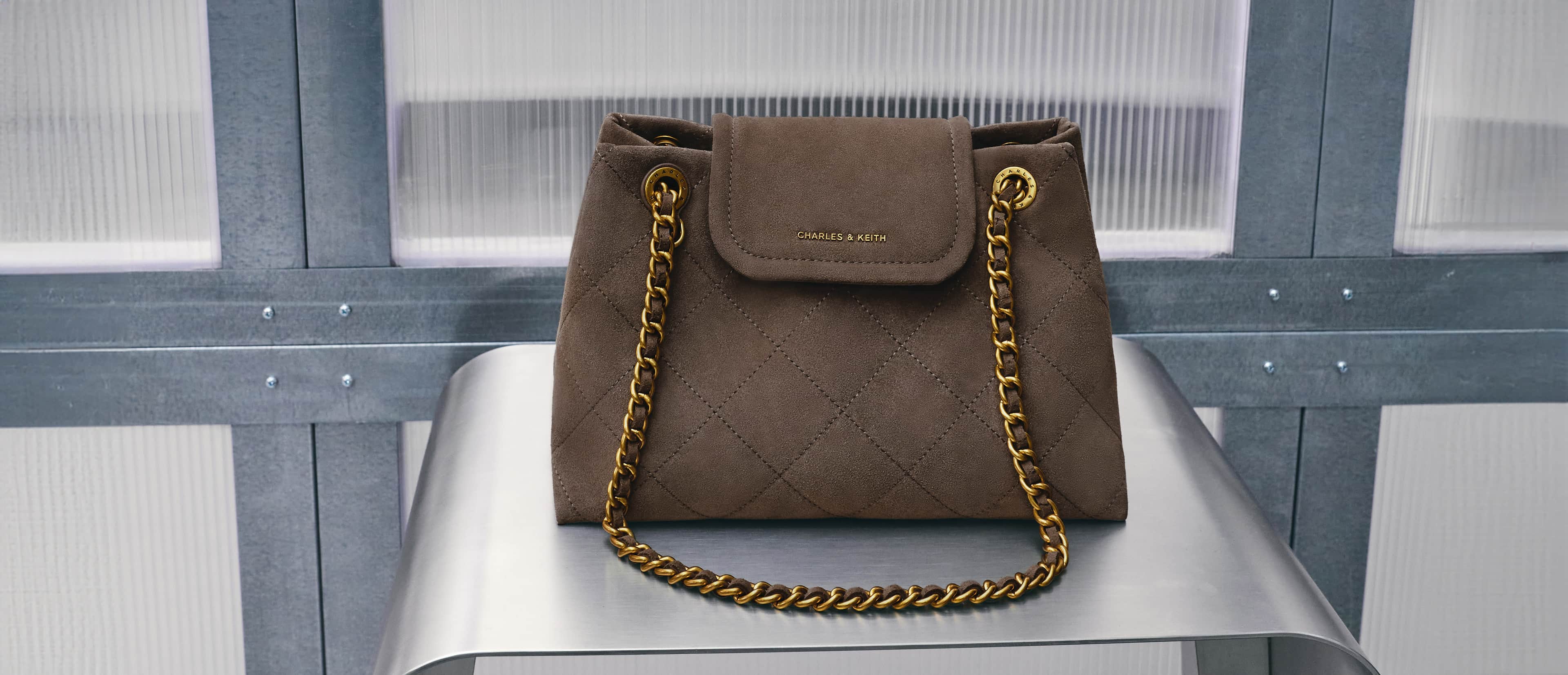Apfra Quilted Shoulder Bag in stone grey - CHARLES & KEITH