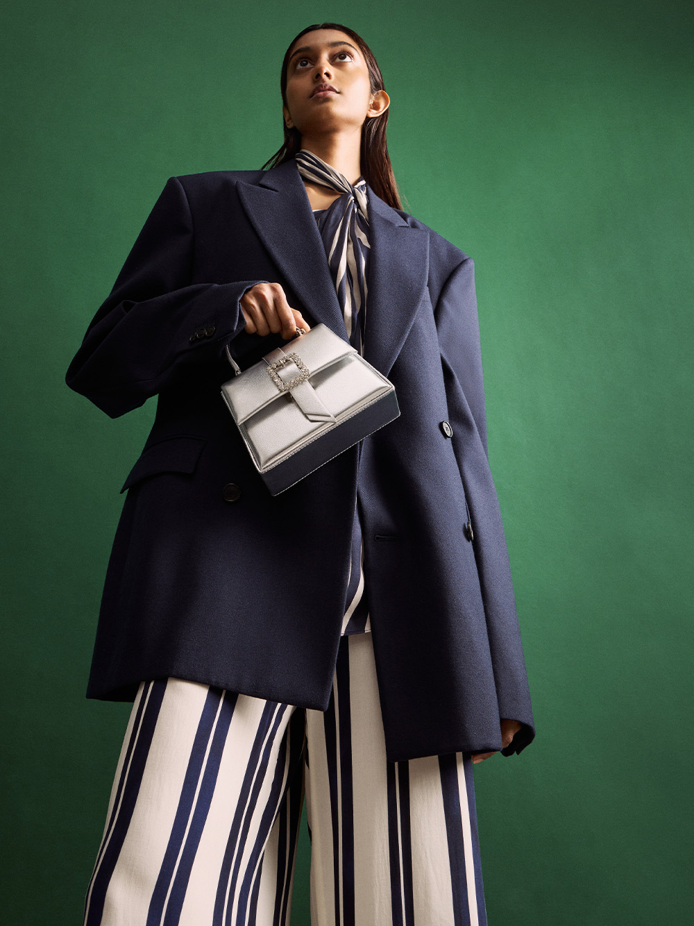 Metallic Crystal-Buckle Belted Top Handle Bag in silver - CHARLES & KEITH