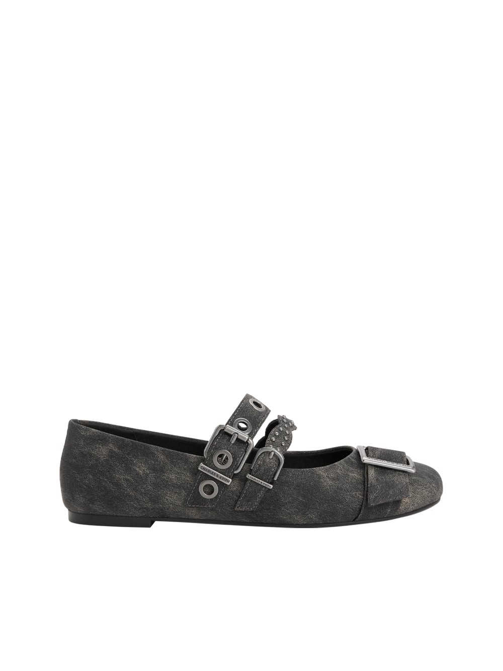 Aether Grommet Studded Mary Jane Flats dark grey - CHARLES & KEITH