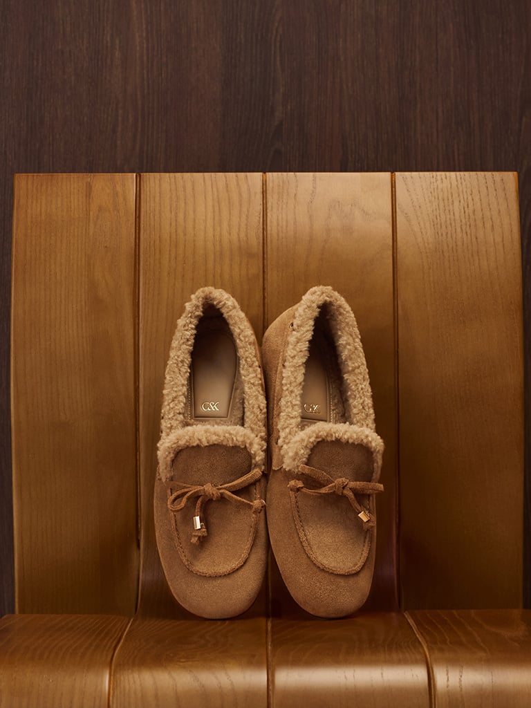 Women's Gavyn Suede Shearling-Lined Boat shoes in brown - CHARLES & KEITH