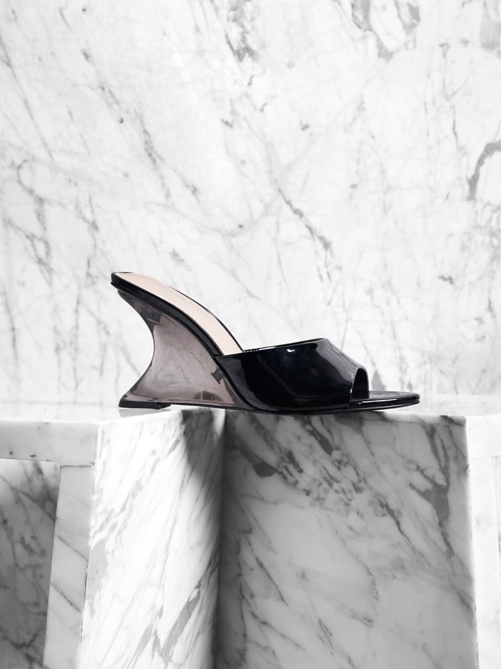 Women’s black patent sculptural heel wedges - CHARLES & KEITH