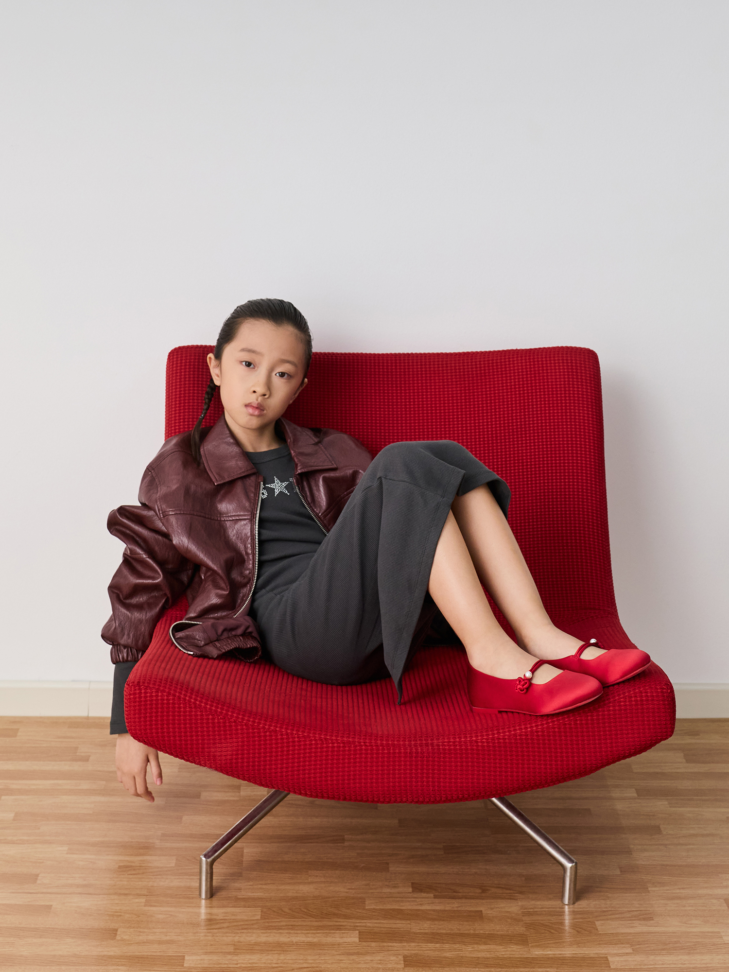 Red Girls' Orinda Knot-Pearl Mary Jane Flats - CHARLES & KEITH