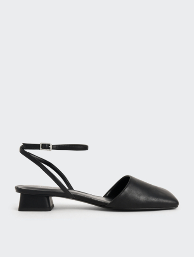 SQUARE TOE ANKLE STRAP PUMPS