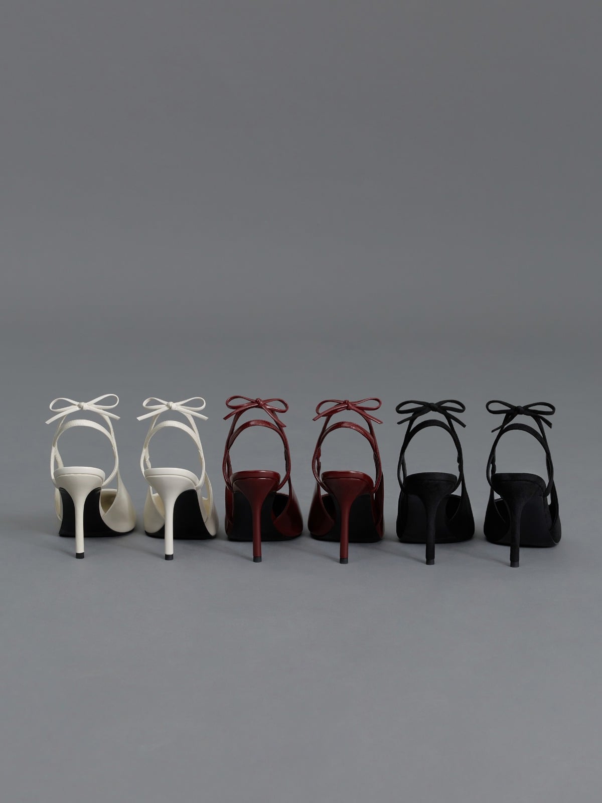 蝴蝶結綁帶裸跟鞋 - 石灰白 - CHARLES & KEITH
