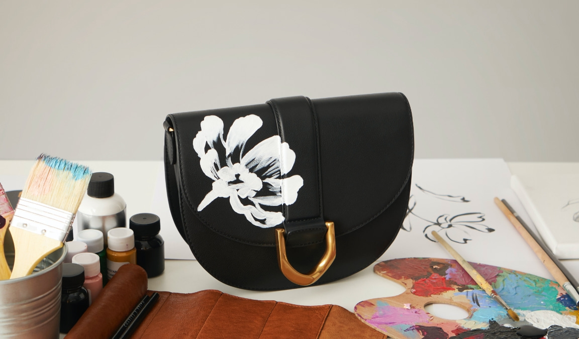Hand-painted Blooms Leather Bag