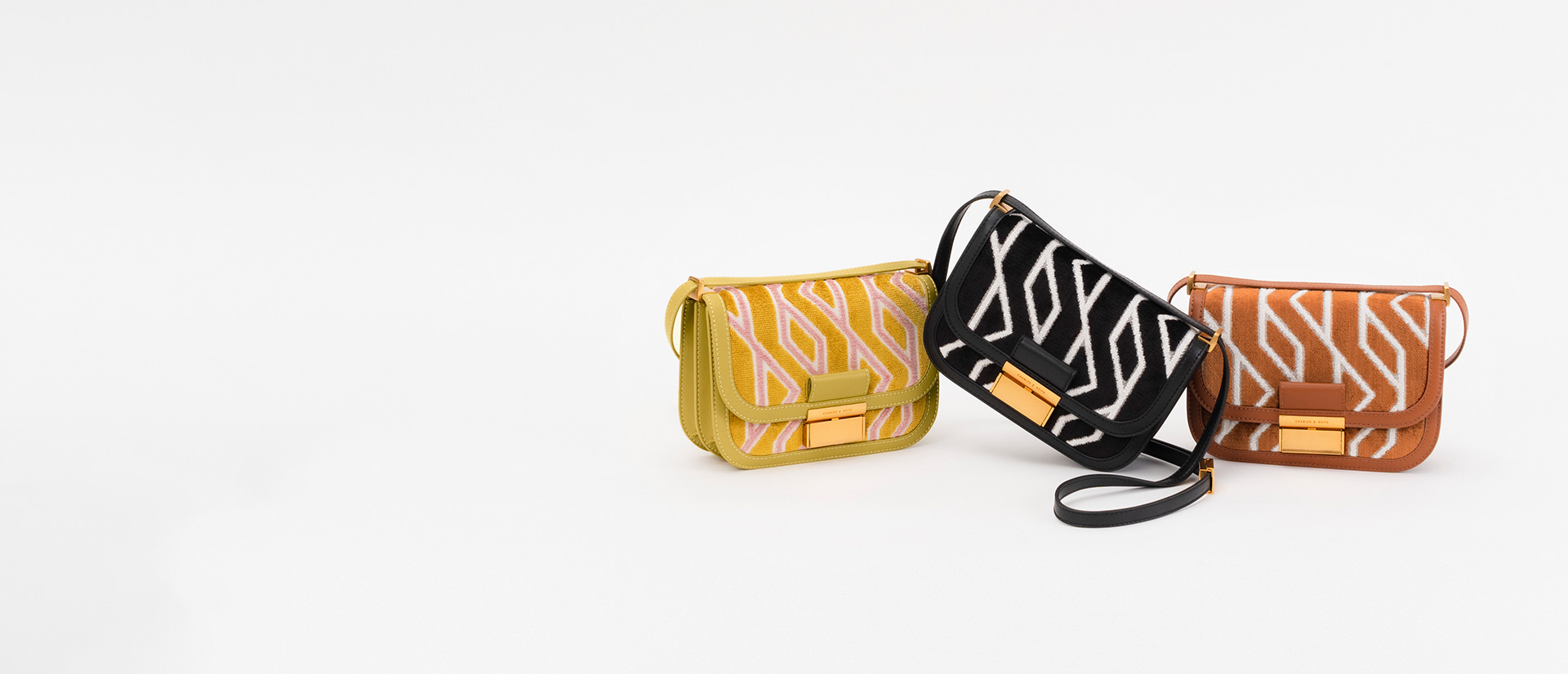 Women’s Charlot jacquard printed bag in mustard and black - CHARLES & KEITH