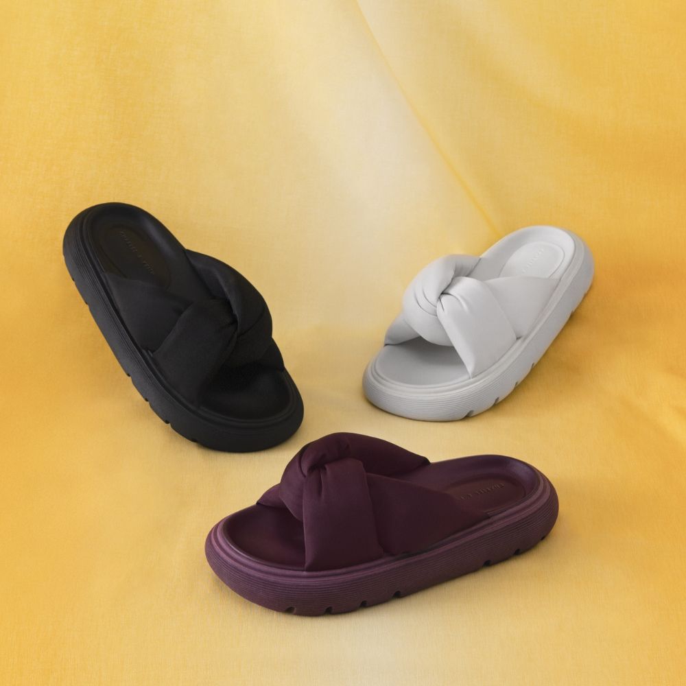 Women's black, purple and white Odessa nylon round-toe slide sandals - CHARLES & KEITH