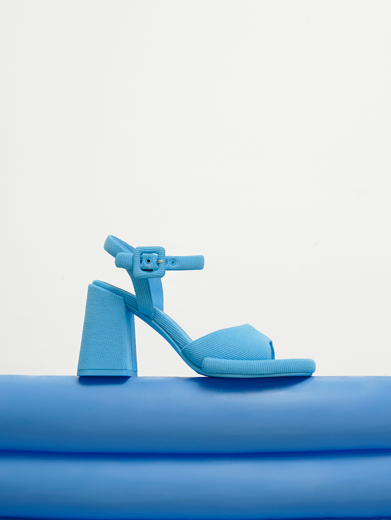 Woven Trapeze Heel Buckled Sandals in blue - CHARLES & KEITH
