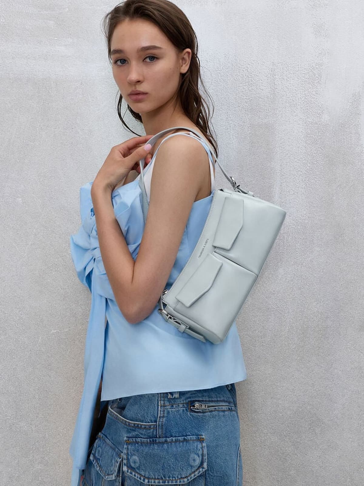 Sea Salt Blue Rachel Front-Pocket Chain Shoulder Bag - CHARLES & KEITH