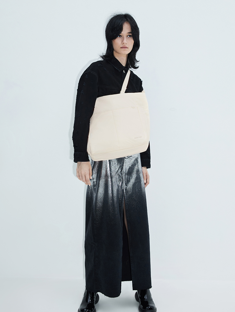 Women’s Soleil nylon tote bag in cream - CHARLES & KEITH