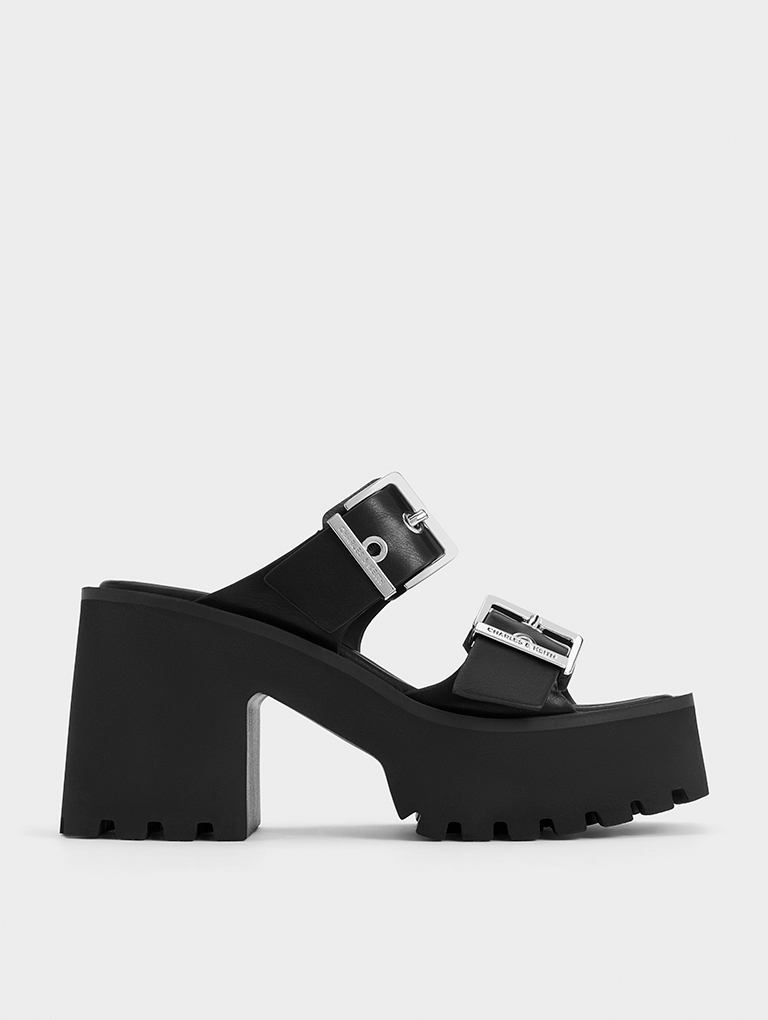 Women’s Trill Grommet Double-Strap Platform Mules in black