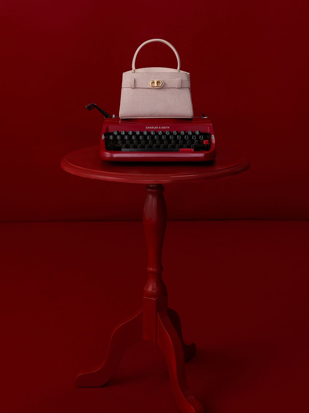 Women’s Aubrielle recycled suede metallic-buckle belted top handle bag in pink - CHARLES & KEITH