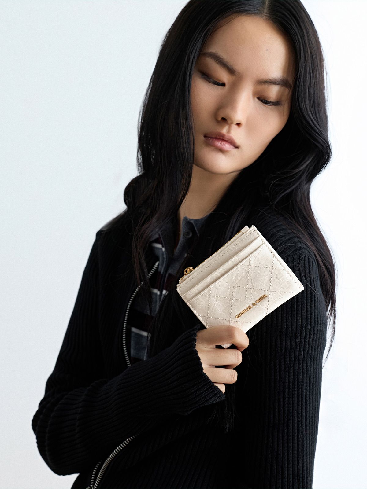 Cream Duo Quilted Small Wallet - CHARLES & KEITH