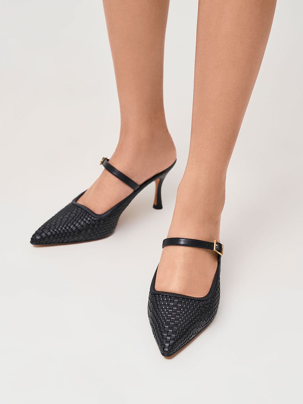 Women's black woven heeled mules - CHARLES & KEITH