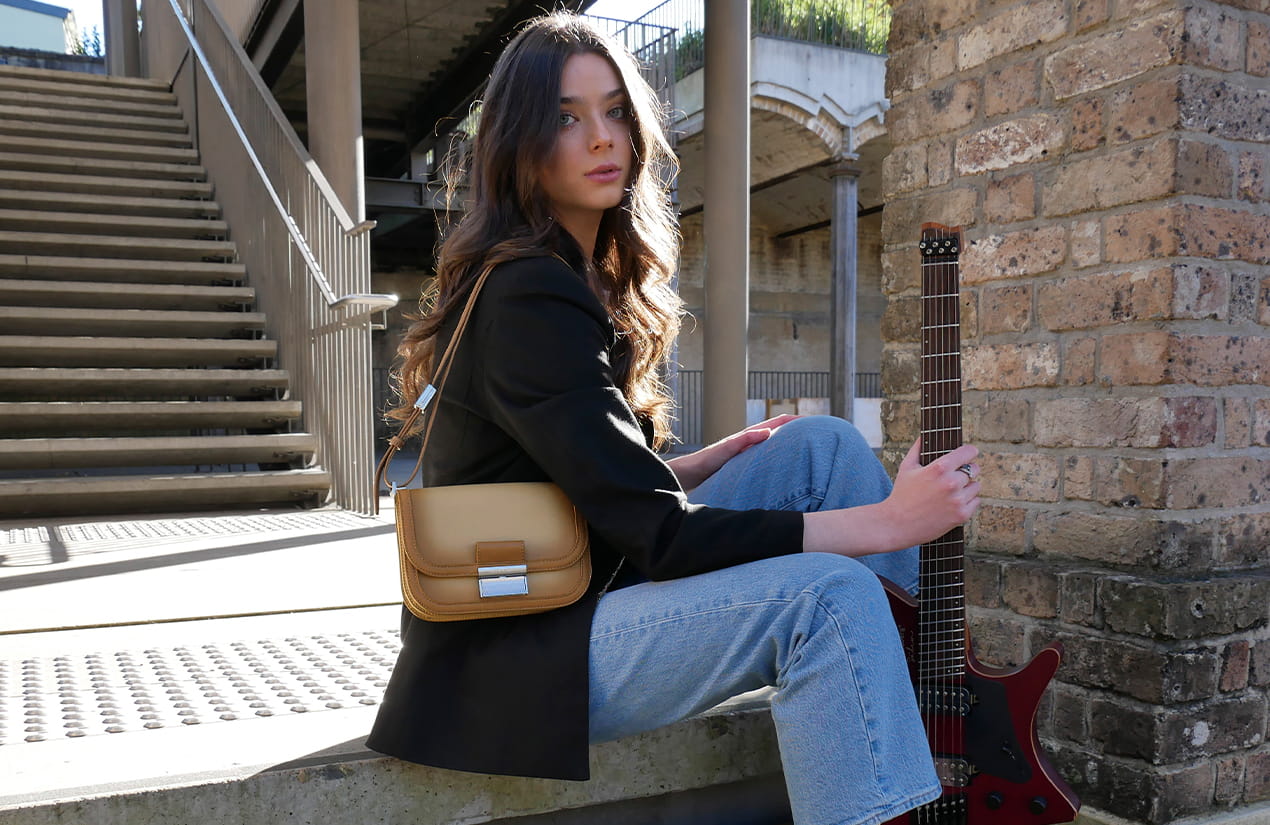 Women’s Charlot bag in sand, as seen on Tash Wolf - CHARLES & KEITH