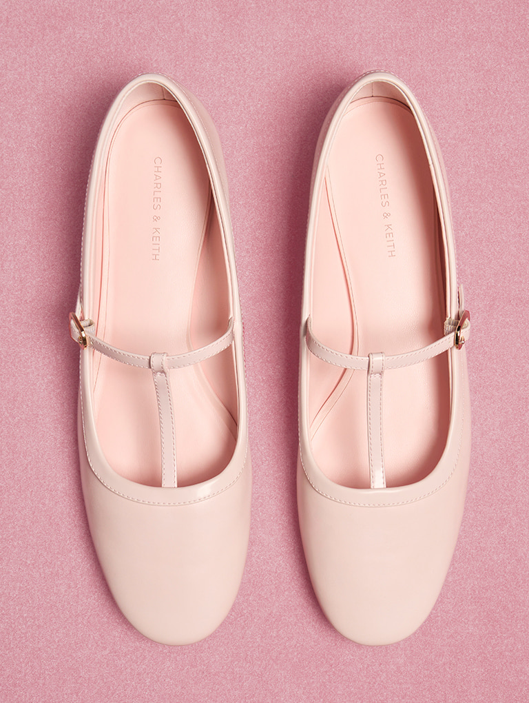 Women’s T-bar Mary Jane flats in light pink - CHARLES & KEITH