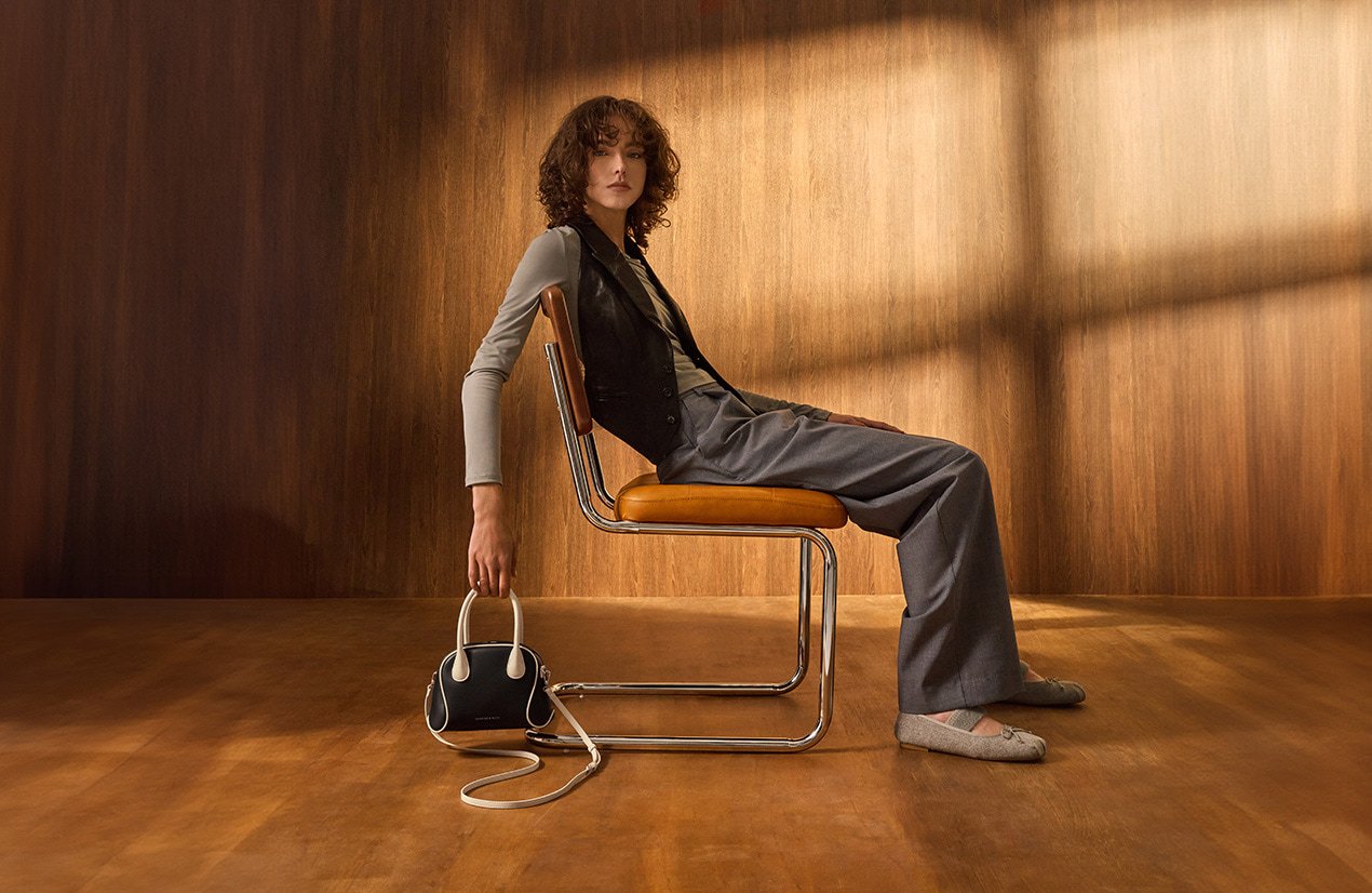 Mini Sianna Two-Tone Bowling Bag in black and white - CHARLES & KEITH