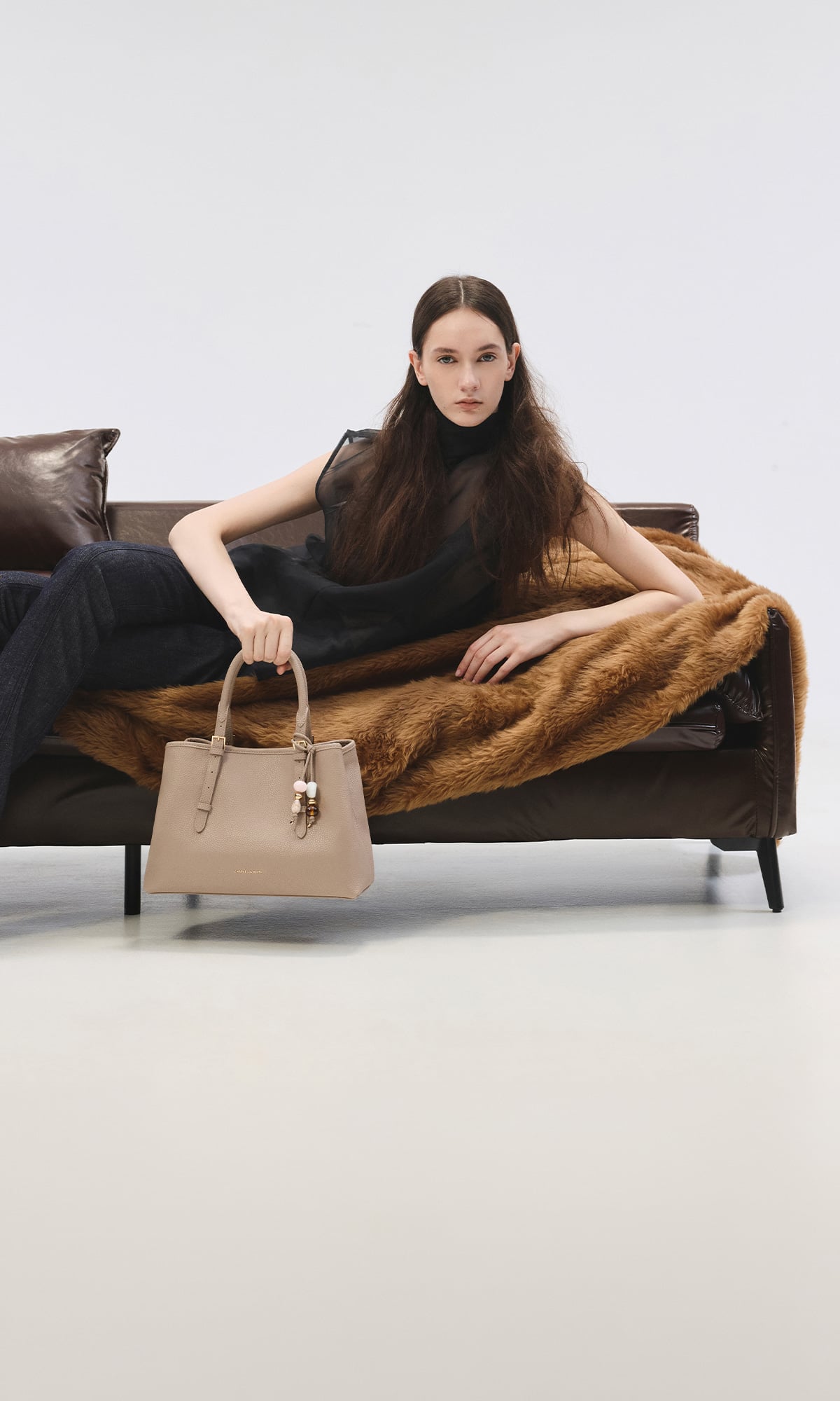 Taupe Baral Bead-Charm Tote Bag - CHARLES & KEITH