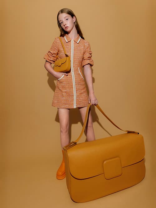 Koa Square Push-Lock Shoulder Bag, Orange