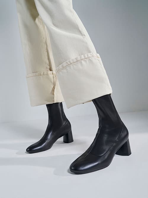 Stitch-Trim Ankle Boots, Black