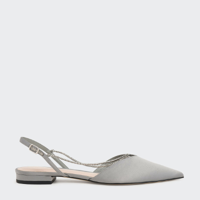 SATIN GEM-EMBELLISHED SLINGBACK FLATS