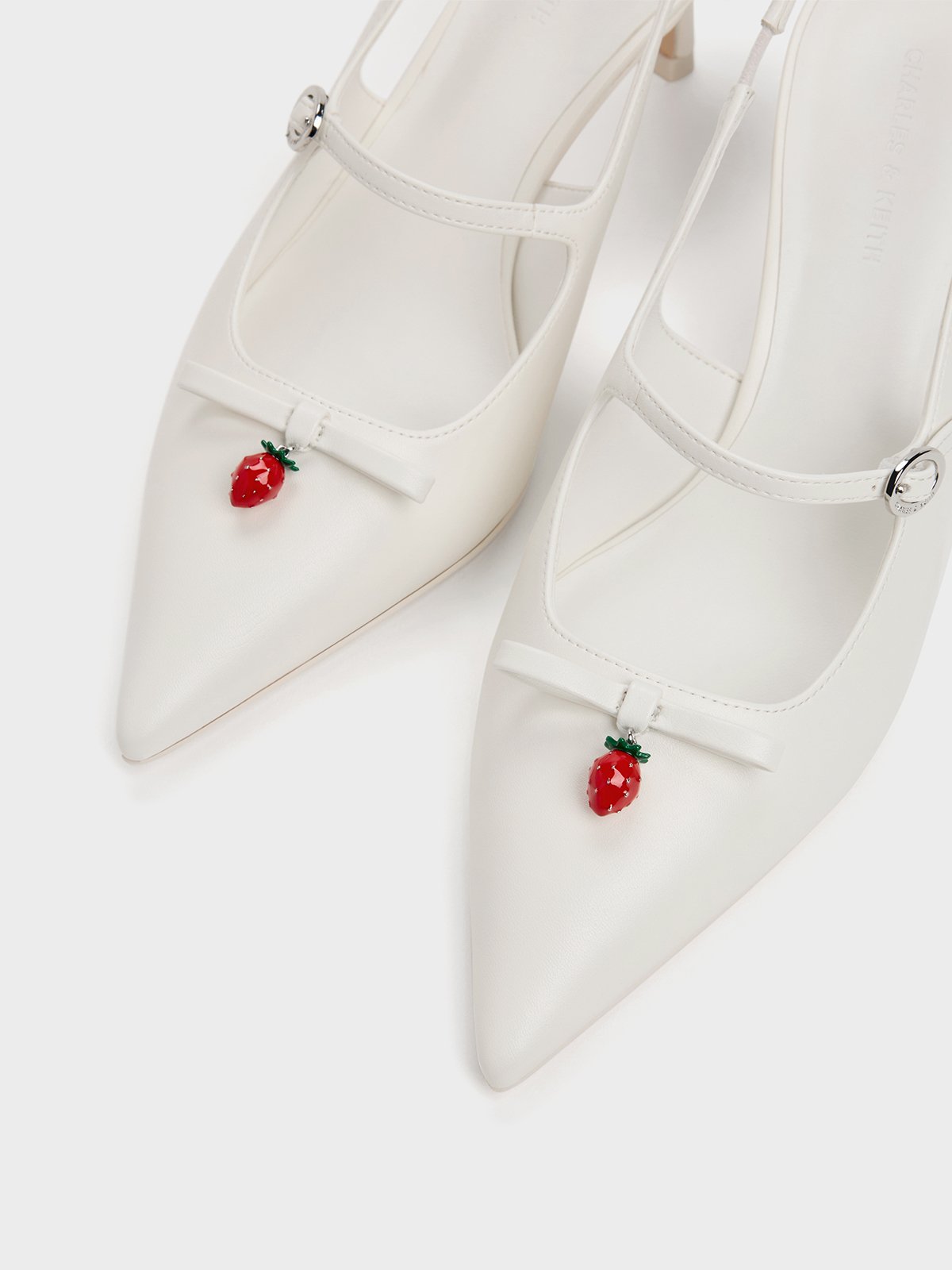 White Sonali Strawberry Bow Slingback Pumps - CHARLES & KEITH