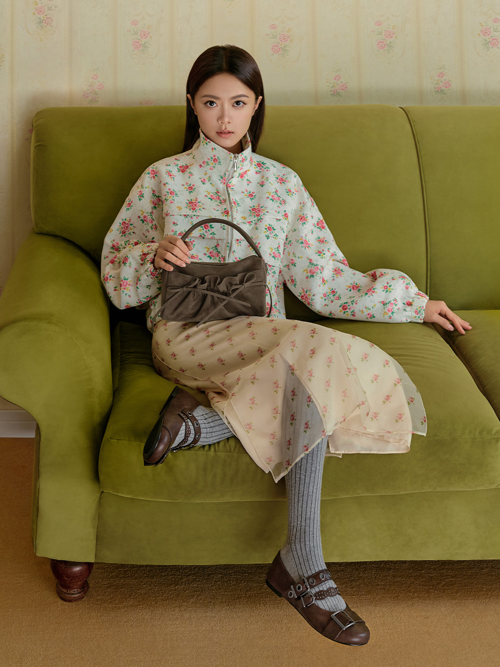 Women’s Aether grommet & stud Mary Jane flats and Reese ruched bow top handle bag - CHARLES & KEITH