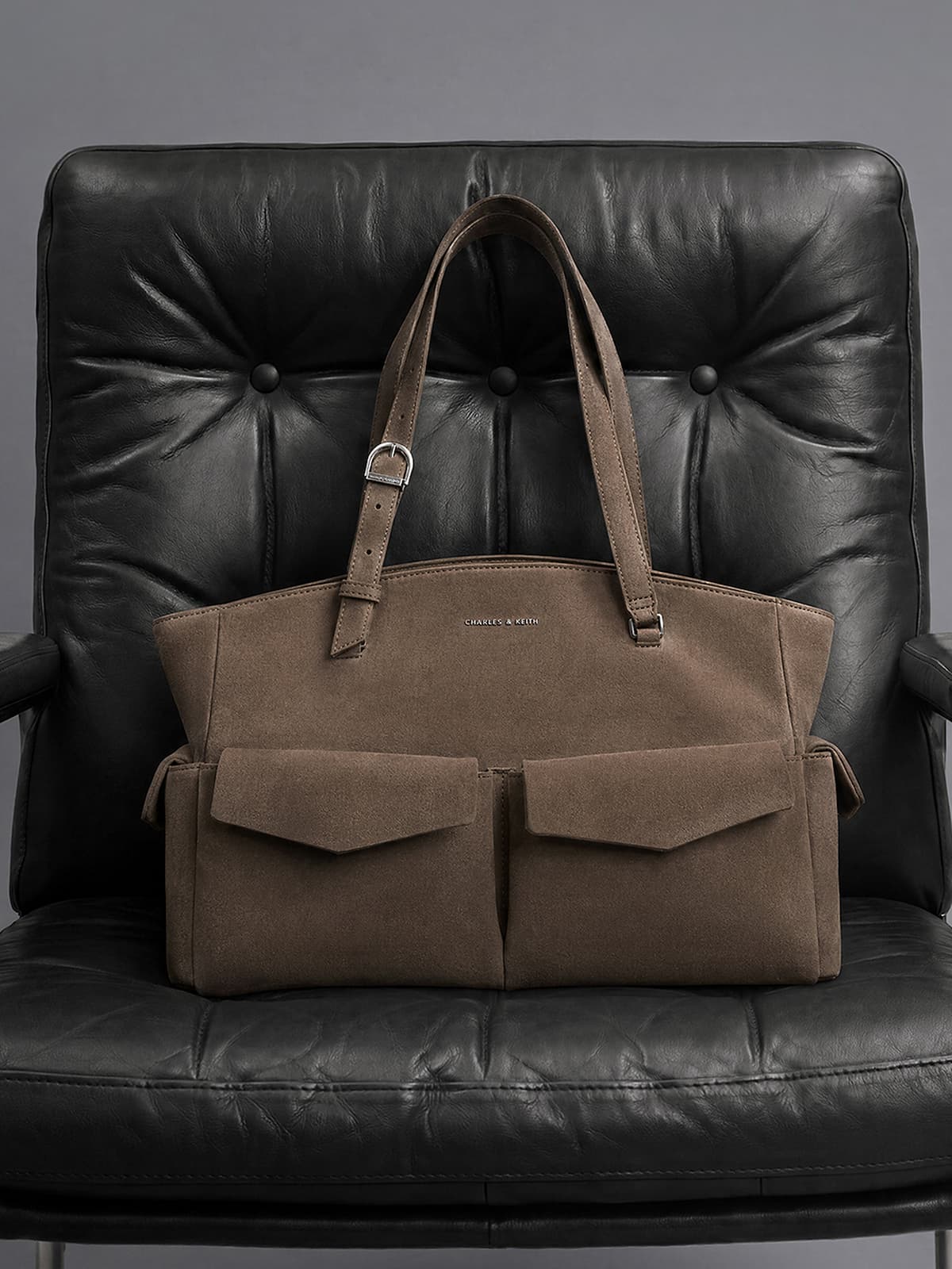 Rachel Multi-Pocket Tote Bag - Stone Grey - CHARLES & KEITH