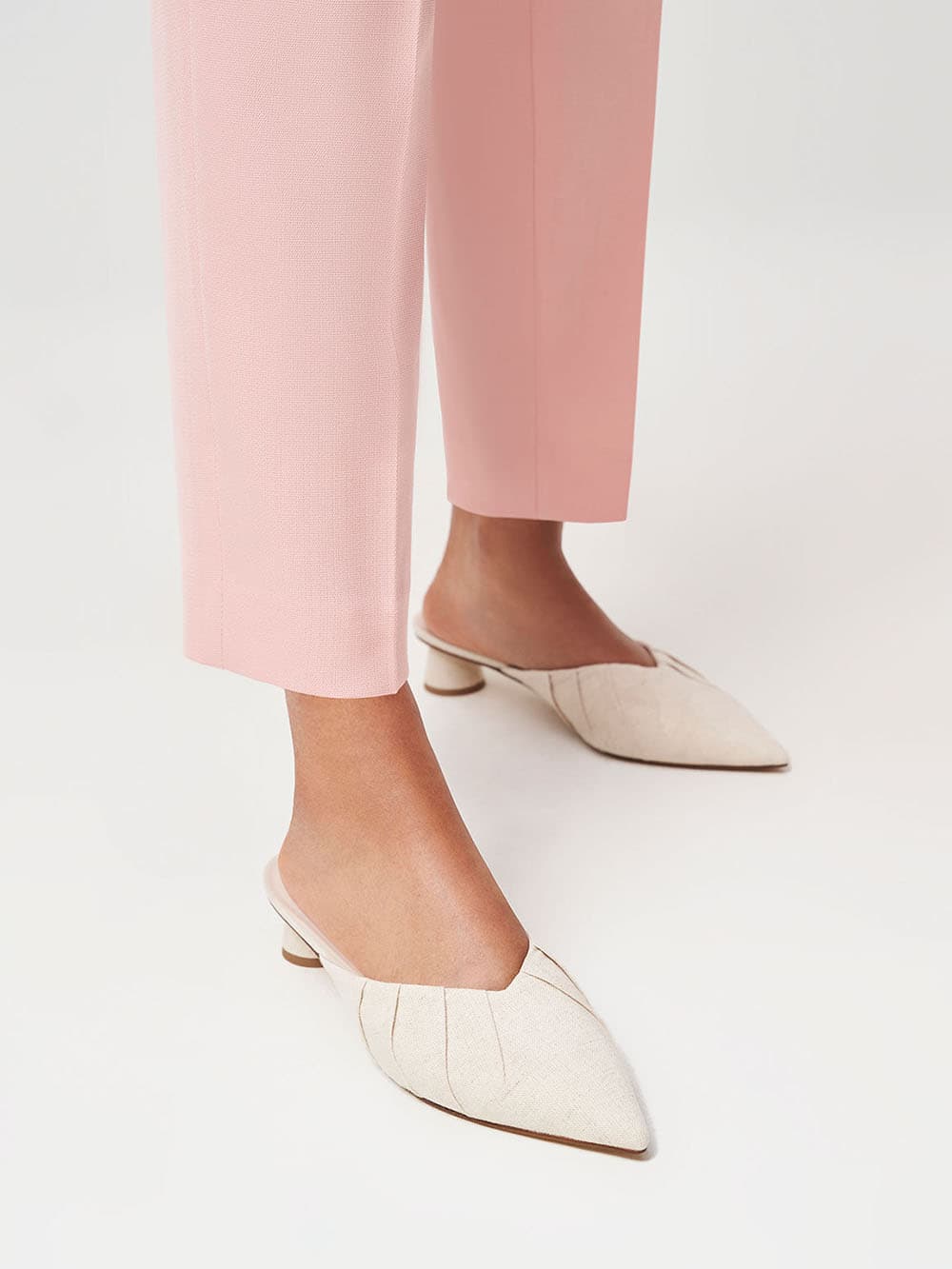 Women's chalk linen ruched cylindrical heel mules - CHARLES & KEITH