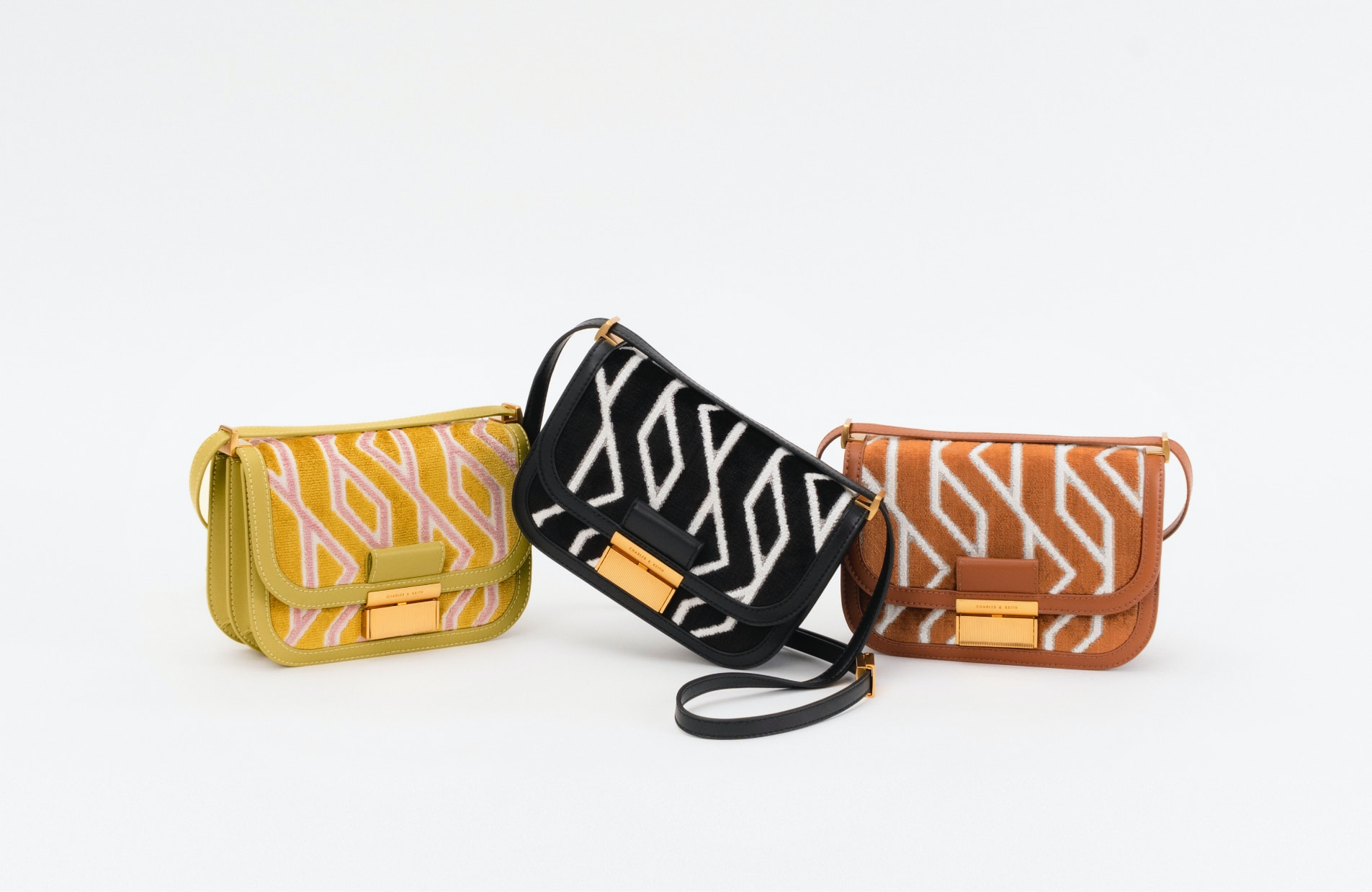 Women’s Charlot jacquard printed bag in black, mustard, and multicolour - CHARLES & KEITH