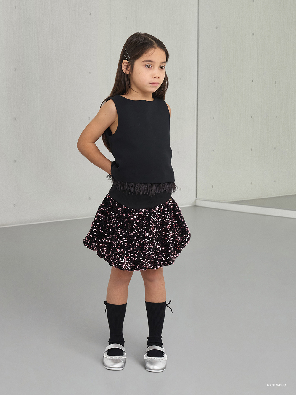 Girls' Metallic Lace-Trim Mary Jane Sneakers in silver - CHARLES & KEITH