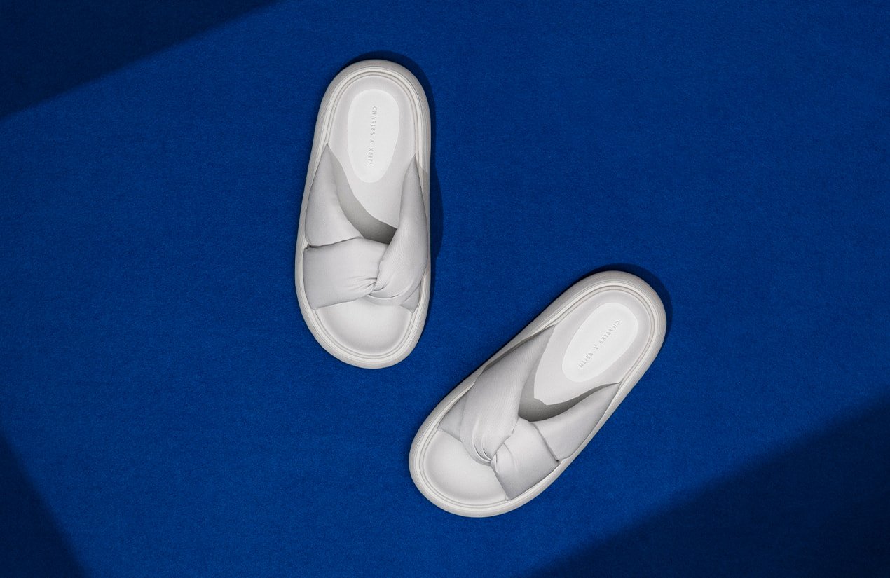Women’s Nylon round-toe slide sandals in white - CHARLES & KEITH