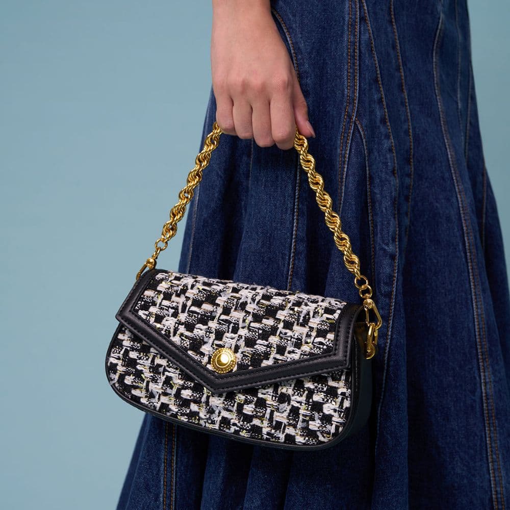 Women's black Este tweed chain handle bag - CHARLES & KEITH