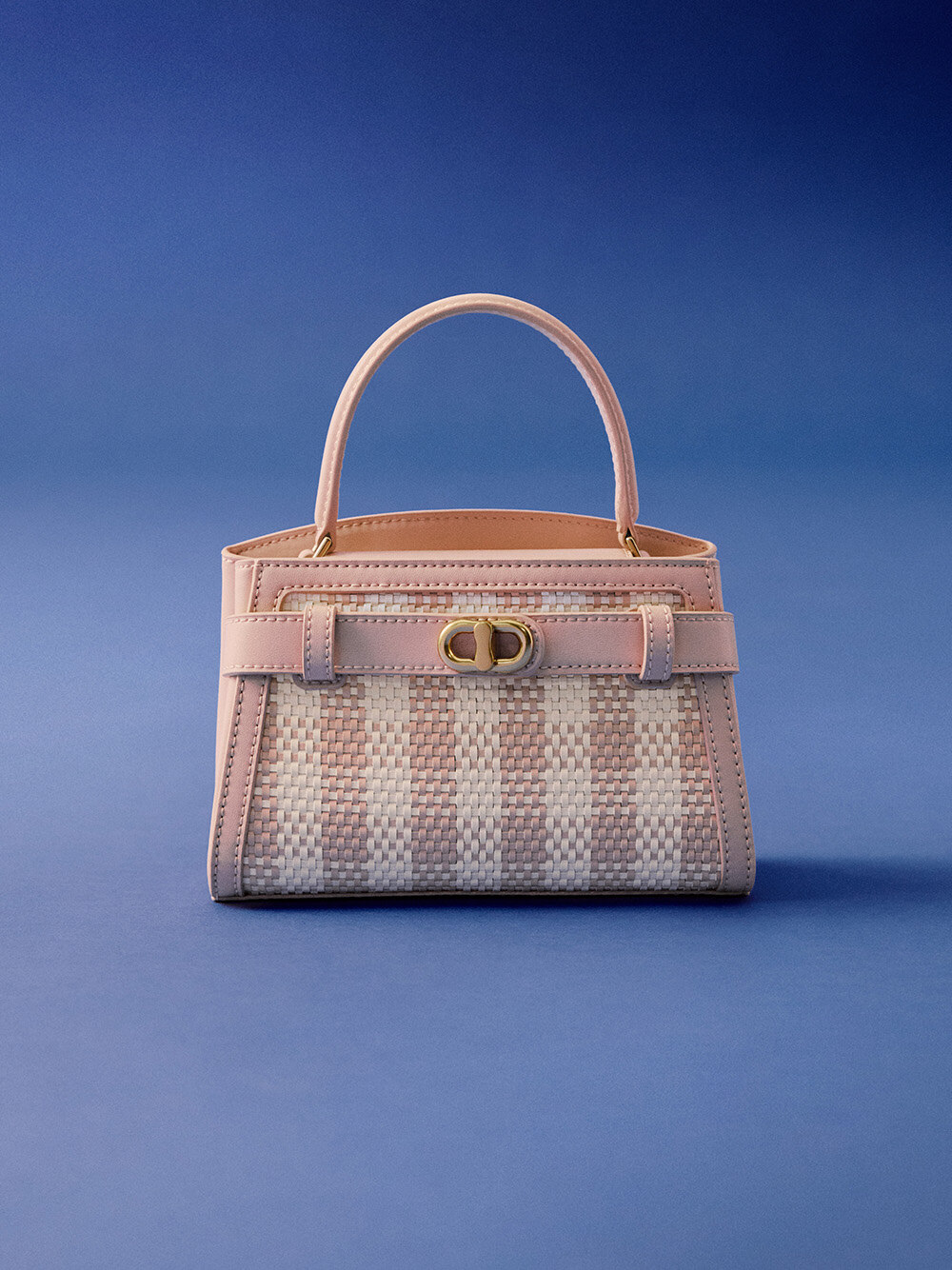 Aubrielle Checkered Top Handle Bag in light pink  - CHARLES & KEITH