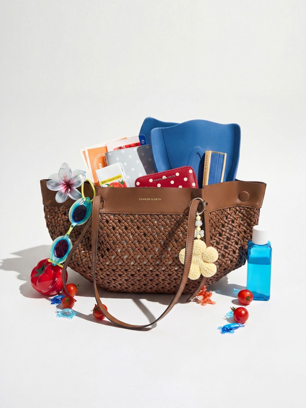 Chocolate Calla Woven Tote Bag  -  CHARLES & KEITH