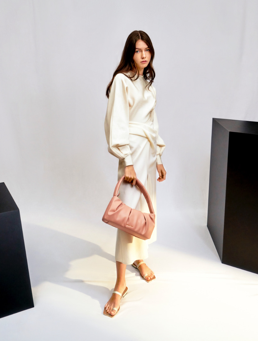 Women’s toe ring flat sandals in chalk and ruched top handle bag in nude - CHARLES & KEITH