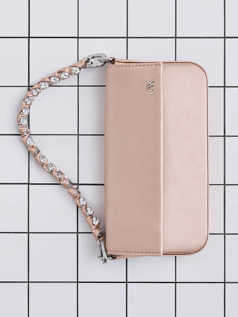 Women’s satin front flap braided-strap bag in light pink  - CHARLES & KEITH