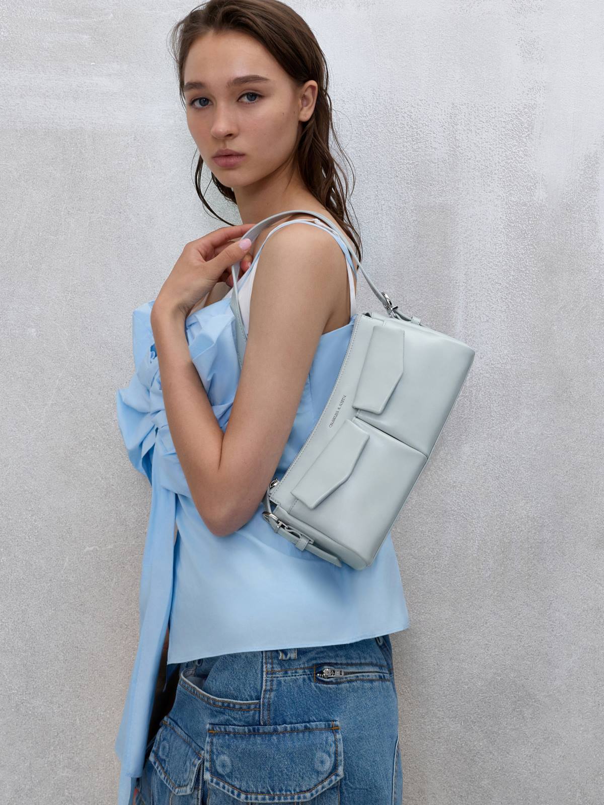 Sea Salt Blue Rachel Front-Pocket Chain Shoulder Bag - CHARLES & KEITH