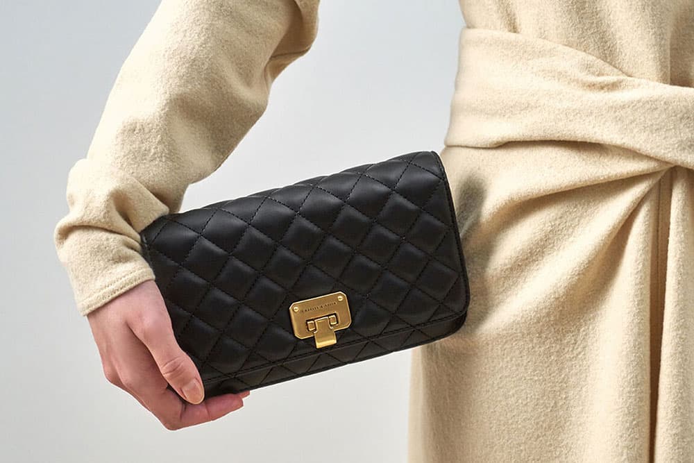 Quilted Flip-Lock Clutch, Black