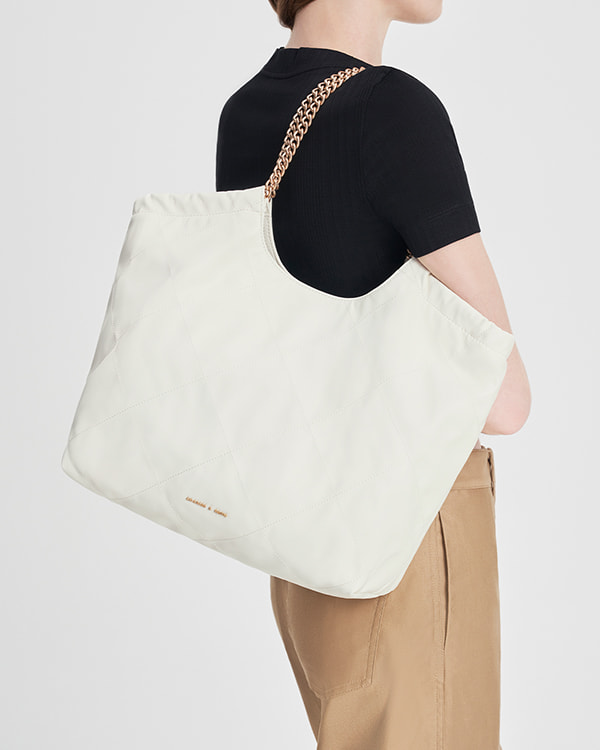 Women’s White Bethel Chain Handle Tote Bag - CHARLES & KEITH