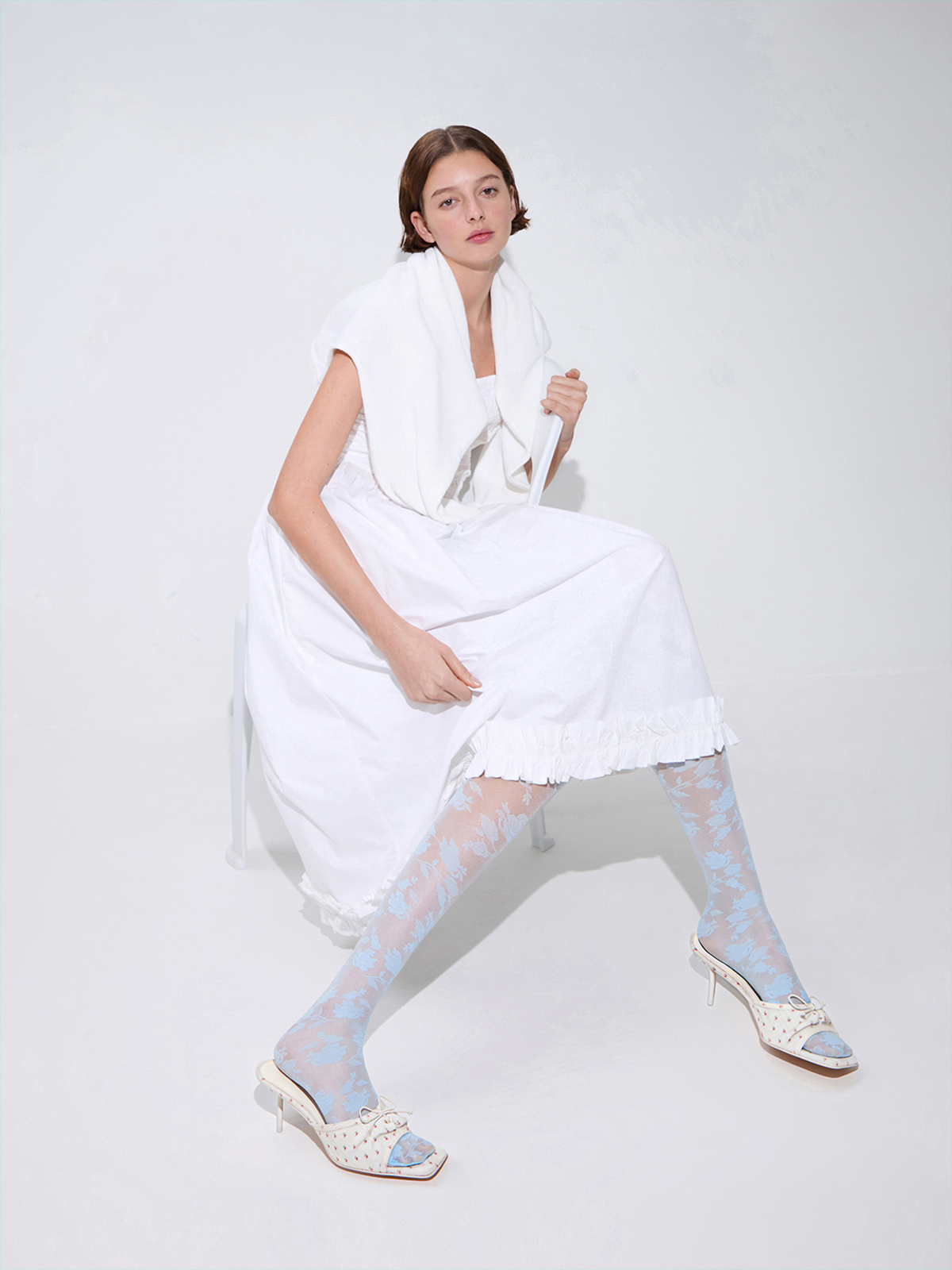 Floral-Print Ruched Bow Heeled Mules - Multi - CHARLES & KEITH