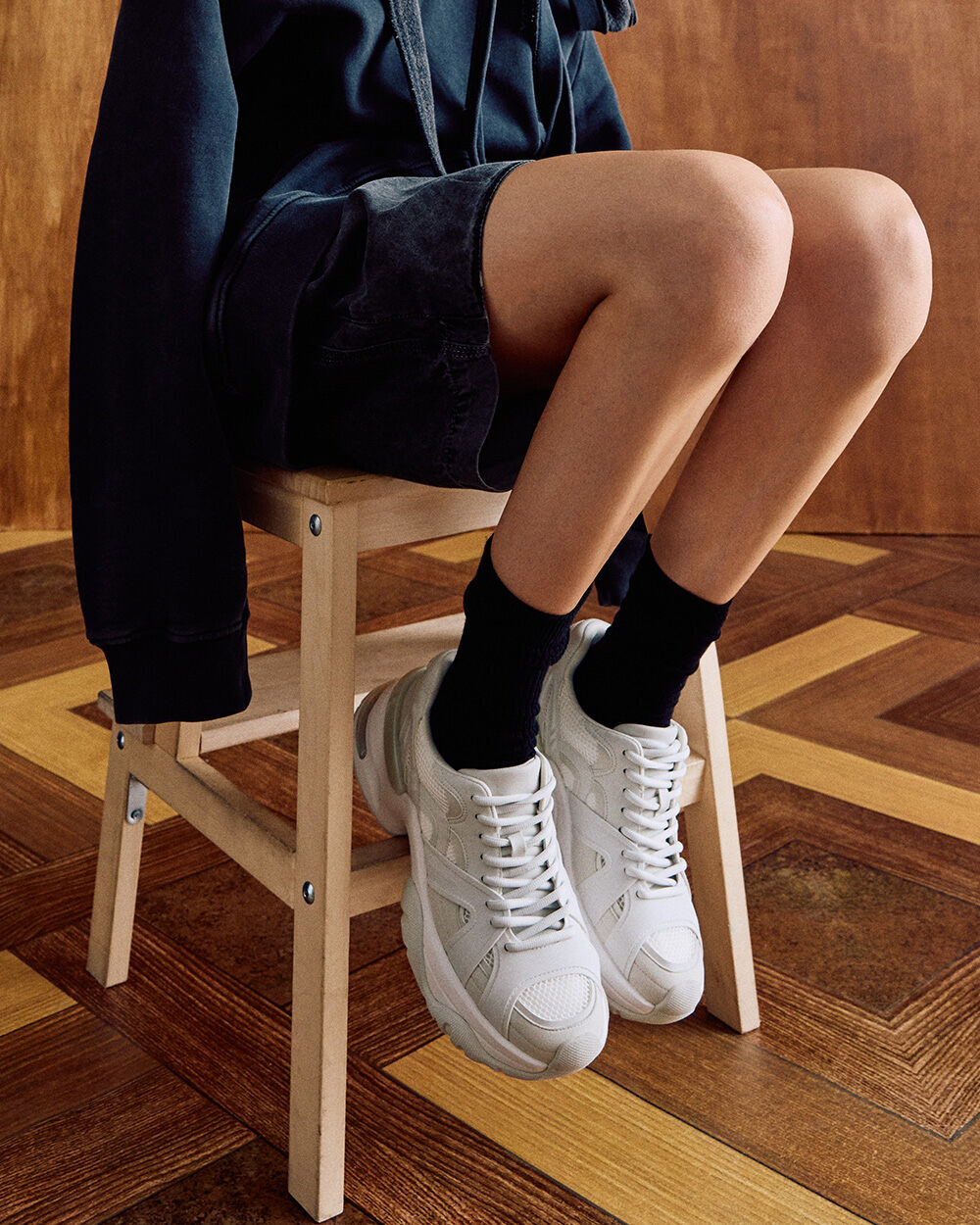 Women’s mesh contrast-trim chunky sneakers in white - CHARLES & KEITH