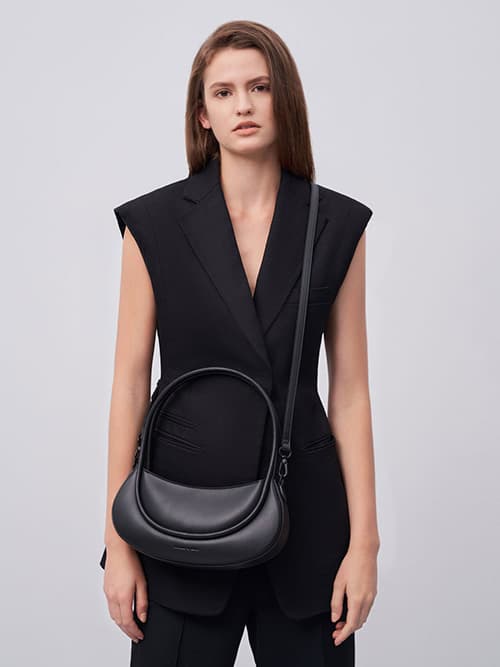 Graphic Top Handle Shoulder Bag, Black