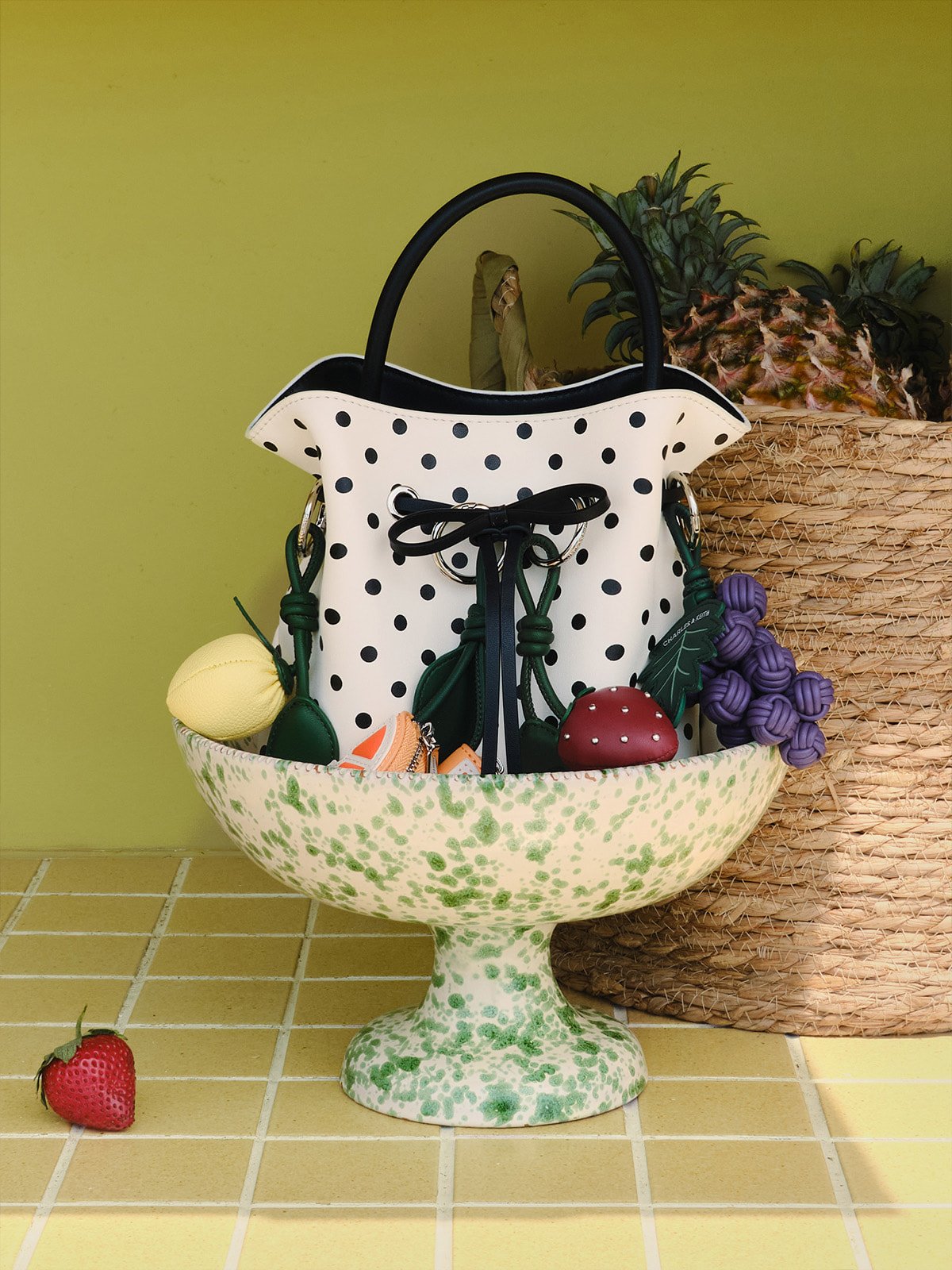 Hazel Polka-Dot Bow Bucket Bag - Cream - CHARLES & KEITH