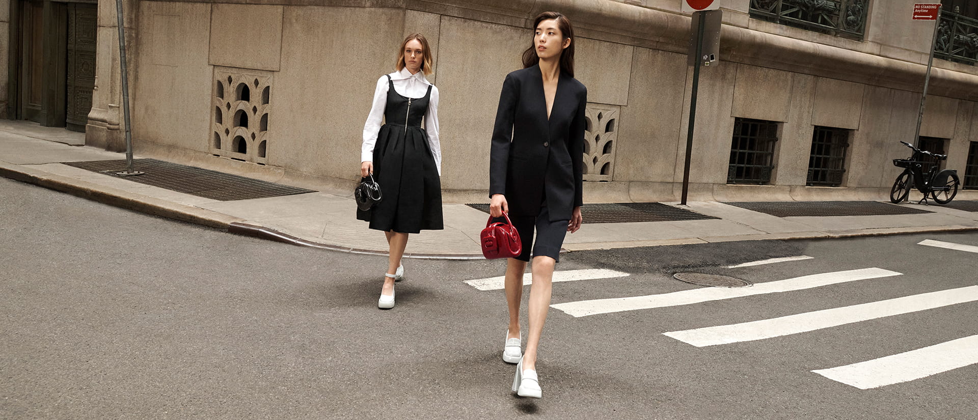 Lula patent belted bag in black and red; Lula patent platform loafers in light grey; Lula patent chunky heel pumps in light grey - CHARLES & KEITH