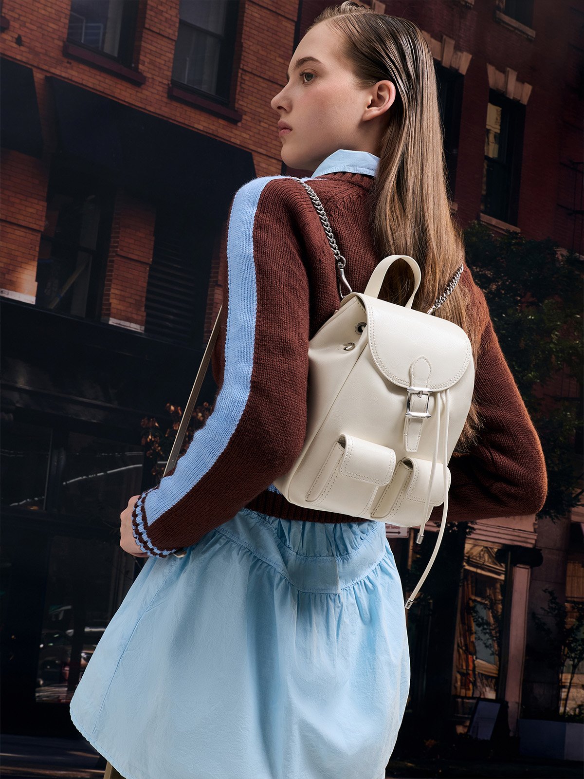 Bryna 皮帶釦後背包 - 奶油 CHARLES & KEITH
